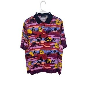 Scotch & Soda Aloha Floral Print Short Sleeve Polo Shirt Sz Large